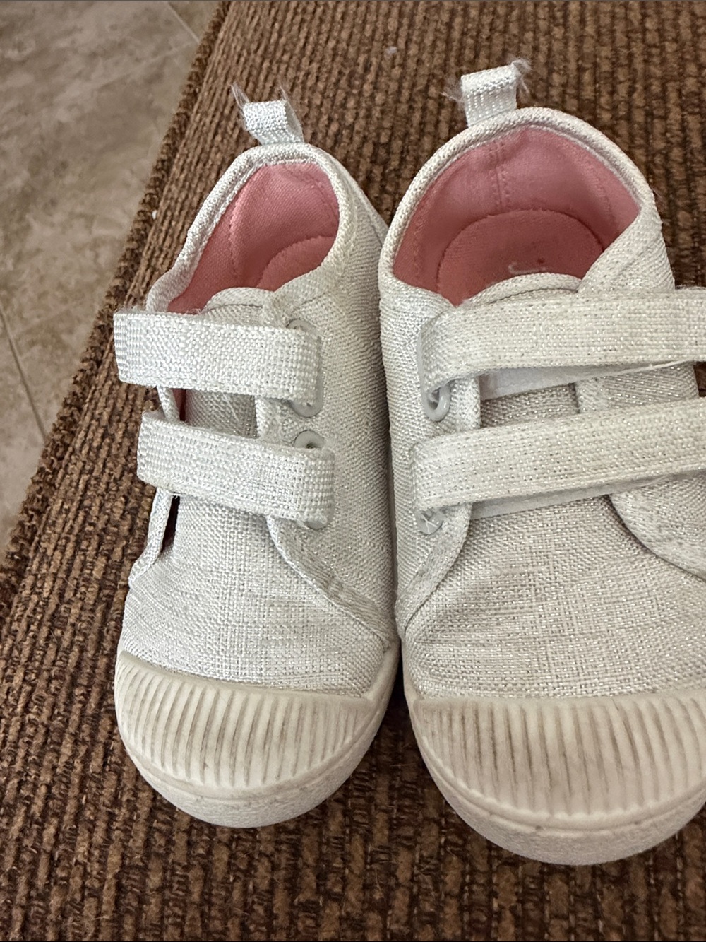 jumping beans White Canvas Sneakers with Pink Lining and Double Velcro Straps